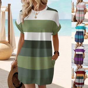 시크 플러스 사이즈 드레스: 우아한 스트라이프, 롤업 소매, 포켓 - 편안하고 캐주얼한 여성 드레스