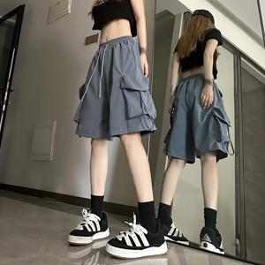 Y2K 카고 반바지 여성 하라주쿠 블랙 오버사이즈 와이드 레그 반바지 여름 스트릿웨어 패션 하이웨이스트 배기 숏 팬츠 2025 신상