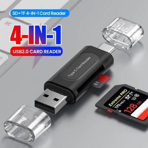 4-in-1 다기능 USB TYPE-C 카드 리더기 외장 스토리지 블랙 스트레치 메모리 스틱 USB 2.0 미니 SD TF 카드 리더기