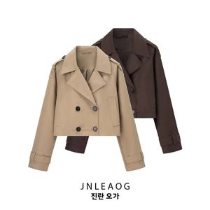 JNLEAOG 가을 신작 여성용 짧은 더블 브레스트 코트 디자인 센스 더블 라펠 짧은 길이 윈드 브레이커 3046259704