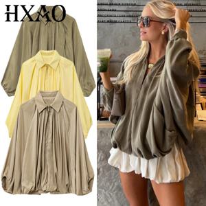 HXAO 여성용 봄버 재킷 가을 신상품 코트 & 재킷 오버사이즈 퍼프 긴 소매 탑 러플 루즈 아우터웨어 패션 코트