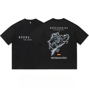 Nürburgring Track Print Modified Culture 반팔 티셔츠 남성용 루즈 캐주얼 퓨어 코튼 의류 자동차 매니아 데일리웨어