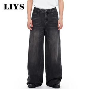 사계절 남성용 청바지 한국 버전 학생 캐주얼 팬츠 미국 레트로 그레이 블랙 루즈 와이드 레그 진 배기 남성 데님 팬츠