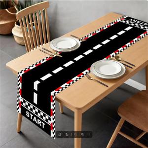 1pc 레이싱카 생일 테이블 러너 체크무늬 테이블보 레이스 트랙 테이블 커버 소년 레이싱카 테마 파티 장식