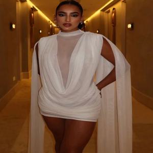 클리우 메쉬 패치워크 미니 드레스 여성 스윙 칼라 민소매 롱 리본 장식 미드나잇 패션 프롬 파티 우아한 바디콘