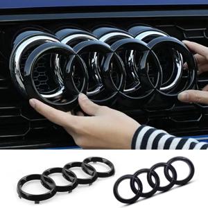 아우디 A7 Q2 Q3 Q5 Q8 TT A3 A4 A5 A6 ABS 블랙 후드 프론트 보닛 그릴 리어 트렁크 엠블럼 로고 배지 스티커 데칼 4 링 로고