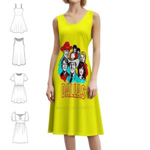 댈러스 여성용 우아한 파티 드레스 A라인 드레스 짧은/긴/소매 없는 옵션 선택 가능 댈러스 주니어 윙 옐로우 TV 세븐티즈 여성용