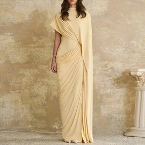 모던 이브닝 드레스 맞춤형 라운드 넥 케이프 플리츠 주름 장식 아라비아 프롬 가운 포멀 드레스