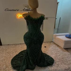졸업 파티 드레스 에메랄드 그린 머메이드 프롬 드레스 스톤 웨딩 파티 드레스 흑인 여성용 이브닝 드레스 맞춤 제작