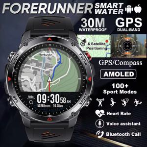 포러너 570 GPS 스마트워치 3ATM 방수 AMOLED 스크린 멀티밴드 GNSS 나침반 고도계 플래시라이트 스포츠 스마트워치 남성용