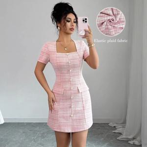 여성용 바디콘 미디 드레스 2026 봄 캐주얼 오피스 파티웨어 스트레치 핏 무릎 길이 솔리드 컬러