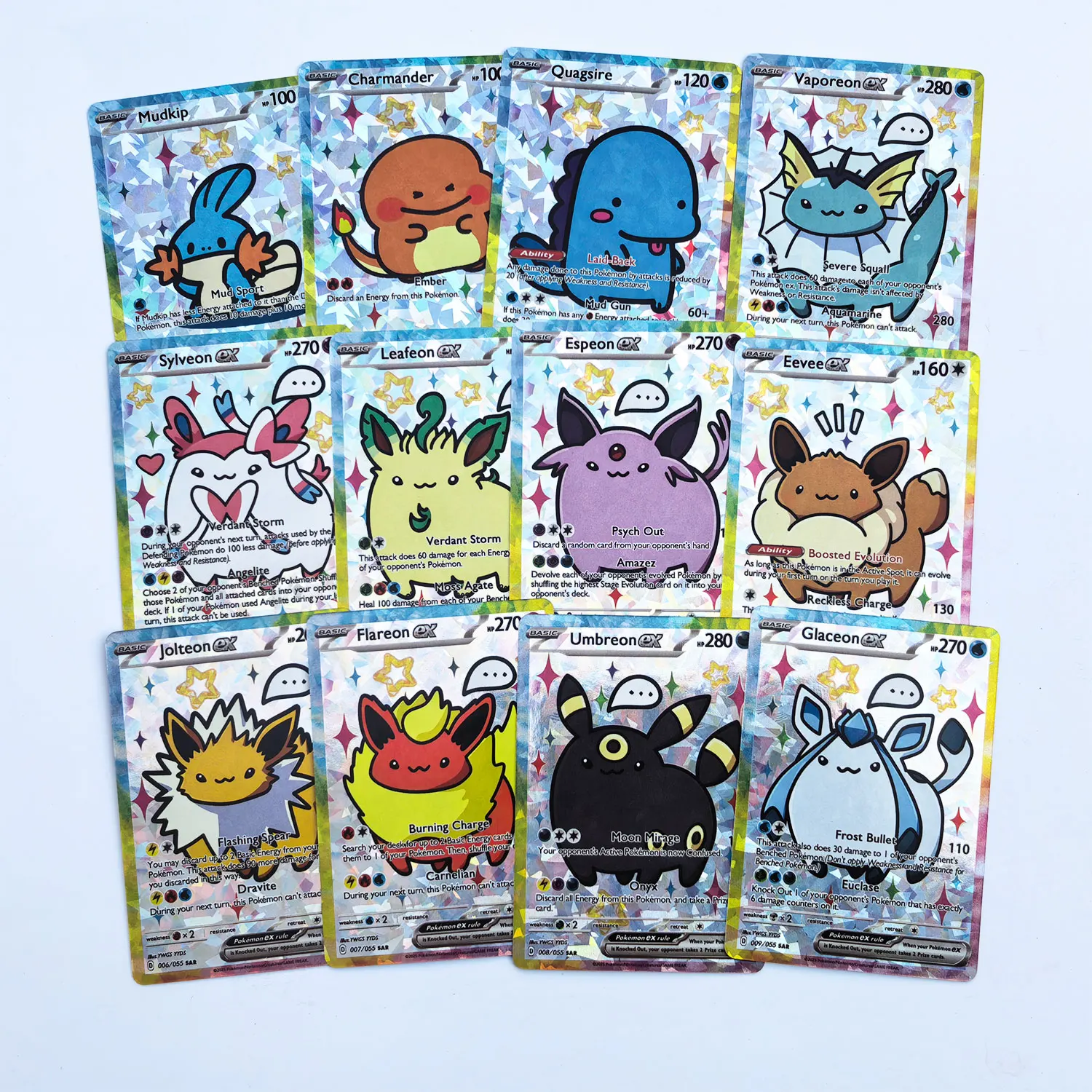 55Pcs DIY 귀여운 반짝 이는 카드 포켓몬 홀로그램 애니메이션 버전 클래식 컬렉션 카드 Gengar Charizard Eevee