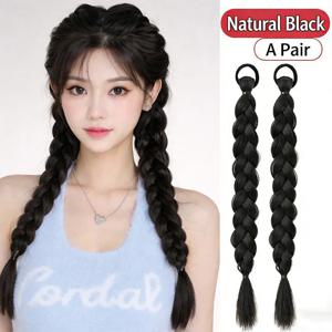 18인치 헤어 피그테일 합성 연장 머리끈 땋은 포니테일 가발 탄성 고무줄이 있는 가짜 머리 꼬리 매일 착용하기에 적합