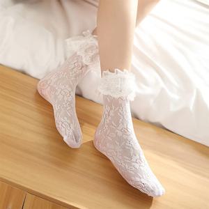 2026 여름 신상 패션 로리 솔리드 컬러 걸즈 파일 한국 버전 미디어 튜브 로리타 레이스 솔리드 컬러 플라워 양말