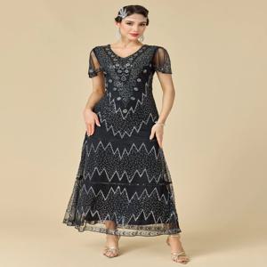 여성용 플래퍼 드레스 1920년대 V넥 비즈 장식 프린지 그레이트 개츠비 드레스 의상 드레스 가운