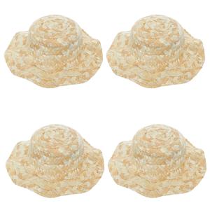 4Pcs 손으로 짠 미니 밀짚 모자 천연 경량 라운드 탑 캡 13Cm 공예 장식 인형 집 액세서리 여름 해변