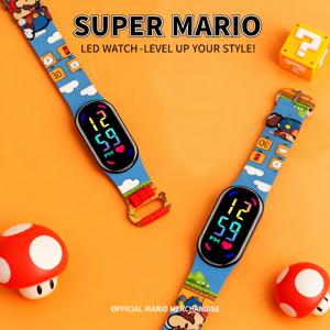 마리오 브로스 키즈 디지털 시계, 루이지, 피치 공주, 요시, 바우저 액션 피규어가 있는 어린이용 방수 스포츠 손목밴드