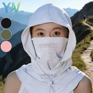 여성용 일체형 페이스 마스크 넥 게이터가 있는 햇빛 가리개 모자, 여름용 아이스 실크 통기성 자외선 차단 모자, 운전, 사이클링, 야외 활동용