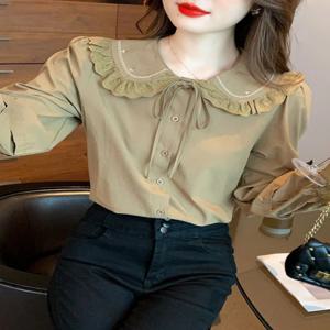 가을 겨울 두꺼운 양털 롱 포켓 손수건 인형 칼라 디자인 자수 레이스 벨트가 달린 우아한 패션 액세서리