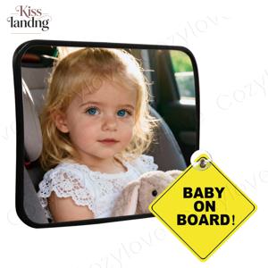 아기 카시트 거울 + 아기 탑승 중 표시판 콤보 세트 |   깨지지 않는 백미러 + 유아용 자동차 안전을 위한 반사 경고 스티커