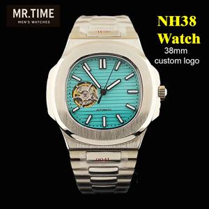 NH38 시계 티파니 블루 남성용 자동 시계 로즈 골드/실버/블랙 맞춤형 로고 스테인레스 스틸 시계 NH38 무브먼트 시계