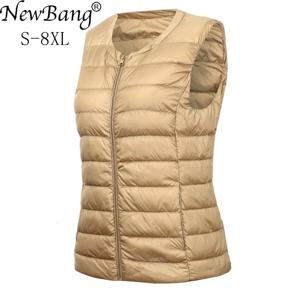 NewBang 브랜드 7XL 8XL 대형 양복 조끼 여성 따뜻한 조끼 울트라 라이트 다운 조끼 여성 휴대용 민소매 겨울 따뜻한 라이너