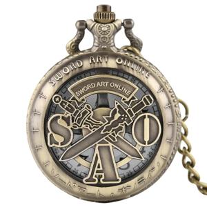 레트로 청동 SAO 소드 아트 중공 석영 주머니 시계 목걸이 펜던트 남성 여성 아날로그 체인 선물 Fob 시계 relogio 2022