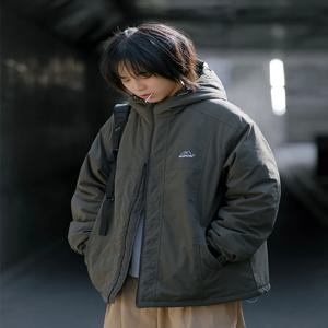 시티보이 일본식 작업복 코튼 자켓 남성용 루즈핏 후드 방수 아웃도어 플리스 캐주얼 자켓 두꺼운 보온 자켓