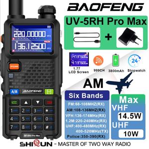 UV-5RH 프로 맥스 에어 밴드, UV-5RM 워키토키, USB C 주파수 복사 업데이트, UV-5RH 프로, 14.5W, 3800mAh, AM FM 라디오, 6 밴드 65-520MHz
