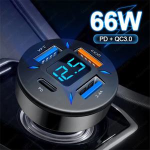 66W 차량용 충전기 PD 타입 C 고속 충전 차량용 휴대폰 충전기 어댑터 (아이폰 16, 샤오미, 삼성용) 4포트 USB C 고속 충전