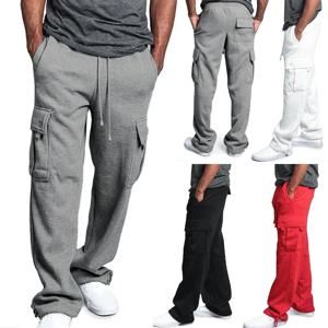 남성 카고 조깅 바지 가을 겨울 양털 운동복 루즈 한 바지 멀티 포켓 오버올 힙합 streetwear 카고 롱 바지