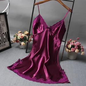 여름 여성의 섹시한 새틴 부드러운 Nightdress 레이스 란제리 잠옷 솔리드 컬러 숙녀 랩 짧은 드레스 Nightwear