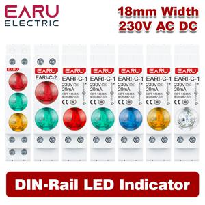 EARU 18mm DIN 레일 표시등 AC DC 230V LED 이중 색상 신호등 3색 표시등 50/60Hz 빨간색, 녹색, 파란색