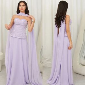 맞춤형 절묘한 패션 쉬폰 비즈 스팽글 스트레이트 스트랩리스 롱 드레스, 맞춤식 행사 드레스 매칭