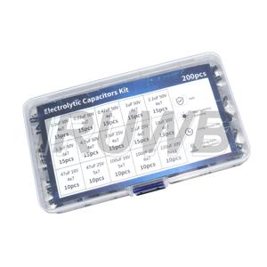 200개 15가지 값의 라디얼 커패시터 세트 전해 커패시터 모음 키트 10V 16V 25V 50V 0.1uF-220uF 0.22uF 2.2uF 100uF