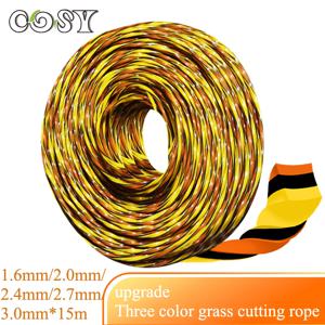 COSY 1.6/2.0/ 2.4/2.7/3.0mm*15m 새로운 업그레이드 삼색 나선형 잡초 문자열 일반 트리머 라인 브러시 커터 스레드 트리머 라인