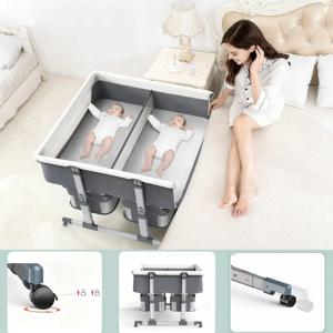 통기성 메쉬, 바퀴 및 수납공간이 있는 쌍둥이용 침대 – 두 아기를 위한 사이드 슬리퍼