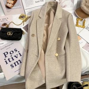 패션 모직 정장 재킷 여성 빈티지 블레이저 더블 브레스트 오피스 코트 여성 캐주얼 겉옷 봄 가을 streetwear