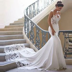 인어 레이스 웨딩 드레스 vestidos de novia 빈티지 아가 목 신부 가운 섹시한 백리스 웨딩 드레스