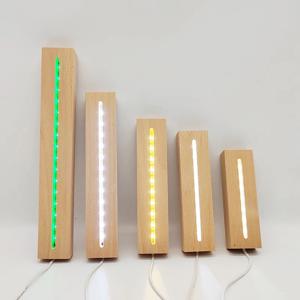 USB 전원 기본 Led 나무 긴 디스플레이 스탠드 홀더 3D 아크릴 플렉시 유리 에폭시 수지 편지 램프 머리맡 야간 조명