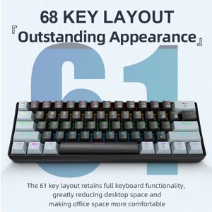 APAYADO K61 미니 기계식 키보드, 유선, 61 키, 팬텀 RGB, 게임용 검정/흰색 빨간색/파란색 기계식 스위치, 60% 휴대용