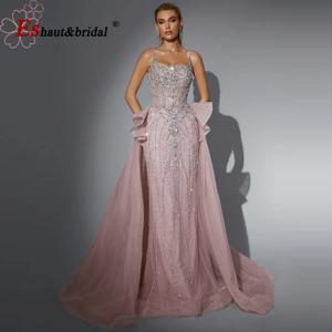 Eshaut&Bridal 럭셔리 비즈 장식 머메이드 이브닝 드레스 스파게티 스트랩 탈부착 가능한 오버레이 공식 프롬 웨딩 파티 가운 맞춤 제작