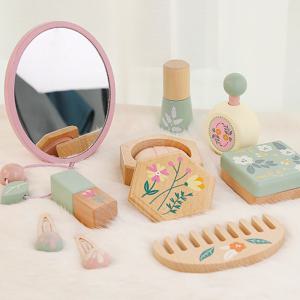 어린이 시뮬레이션 화장 장난감, 소꿉놀이, 나무로 만든 소녀 역할놀이, 드레스업, 선물, 화장품 가방 세트