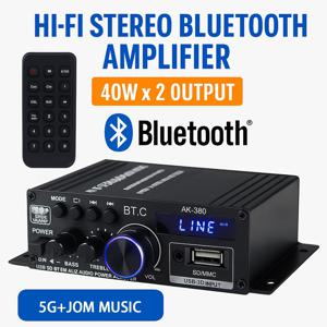 AK-380 Bluetooth Hi-Fi 오디오 앰프 40Wx2 스테레오 파워 앰프(원격 제어 포함) 가정용/자동차용 USB SD AUX 입력