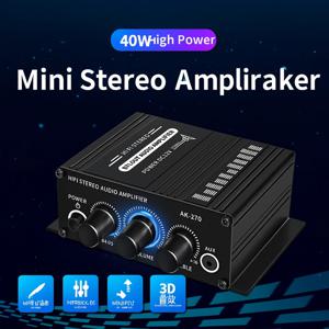 미니 HiFi 스테레오 오디오 앰프 AK270 2 채널 12V 40W 자동차/홈 오디오 파워 앰프 RCA AUX 입력/베이스 트레블 컨트롤
