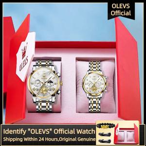 OLEVS 최고급 브랜드 쿼츠 커플 시계 방수 문페이즈 시계 클래식 연인 날짜 요일 시계 그의 또는 그녀의 시계 세트 선물 2859