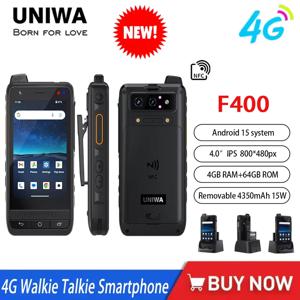 NEW 글로벌 에디션 UNIWA F400 4G 젤로 무전기 스마트폰 4인치 안드로이드15 5.0MP 13MP 4GB+64GB 4350mAh 15W PoC 무전기 SOS NFC
