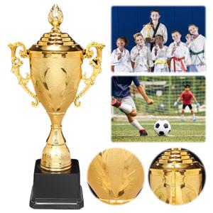 골드 플라스틱 트로피 골드 트로피 컵 8.5 인치 농구 축구 트로피 뚜껑 포함 경쟁 경주를위한 스포츠 경쟁 트로피