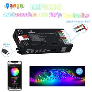 Domraem ESP8266 디지털 WiFi LED 컨트롤러 USB-C5V DC5-24V 스트립 100+모드 WLED App WS2811 WS2812 SK6812 TM1814 DIY 픽셀 라이트