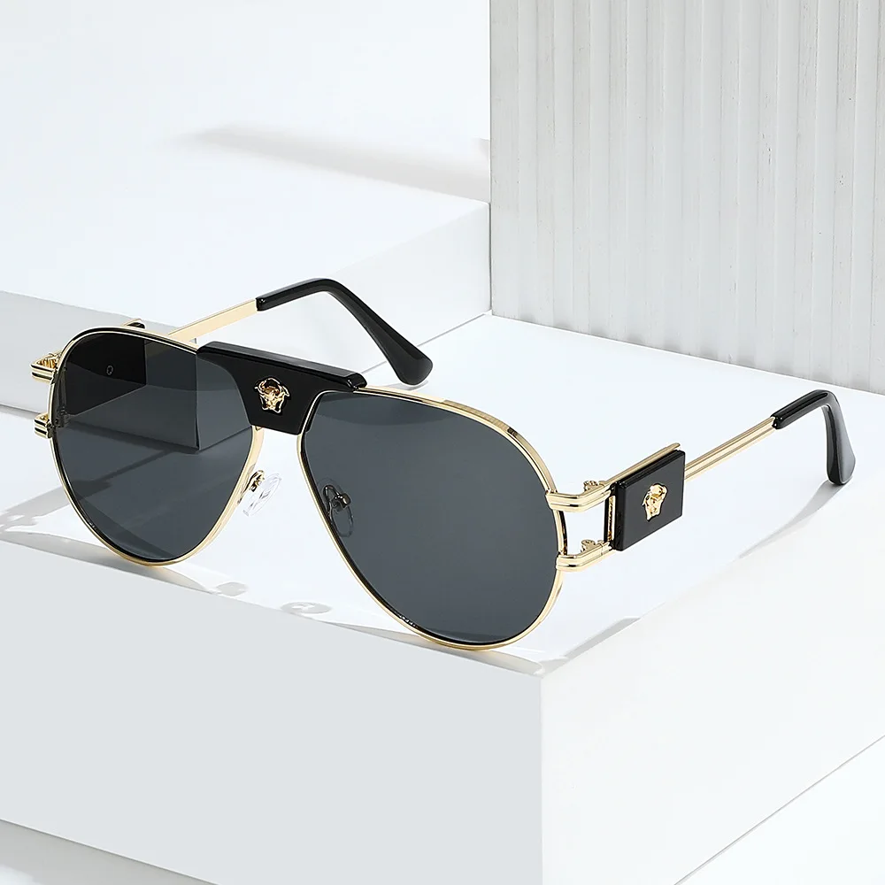 클래식 항공 선글라스 여성 브랜드 디자이너 소 머리 장식 브랜드 디자이너 파일럿 선글라스 UV400